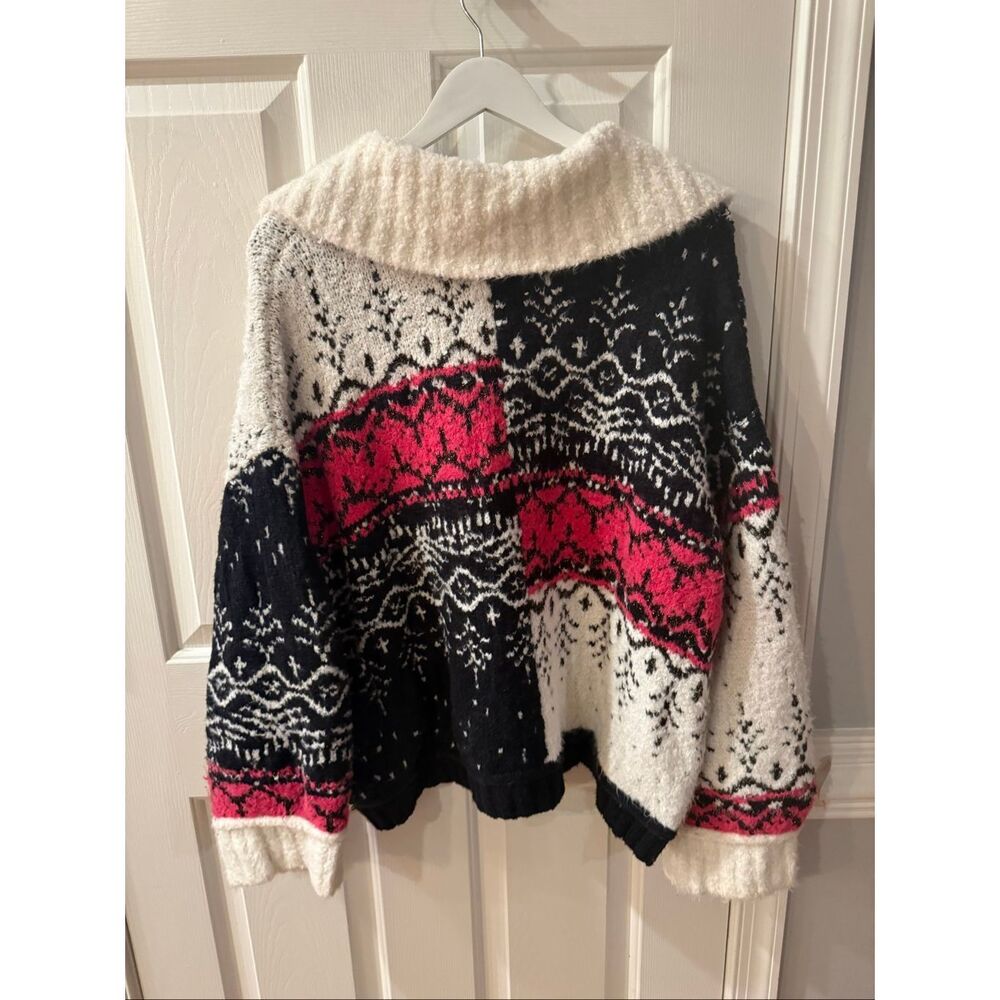 Anthropologie Pilcro Navy White Pink Nordic Print Thick Johnny Collar Sweater sz - Picture 6 of 8